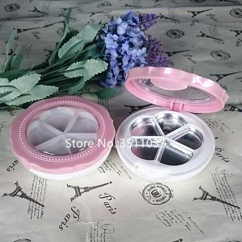30pcs Pink Flower Shape Eyeshadow Compact Blusher Subpackage Plate DIY Makeup Double layer Round Lipstick Palette Clear Lid