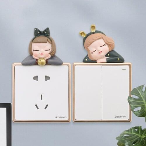 4 Pcs Lot Original Frameless Cute Cartoon Girl Resin Switch Sticker Creative Baby Room 3D Wall Decoration Socket Accessories