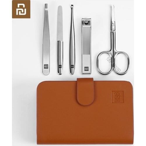 5pcs Huohou Manicure Nail Clippers Nose Hair Trimmer Portable Travel Hygiene Kit Stainless Steel Nail Cutter Tool Set