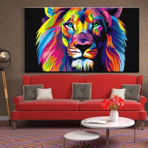 Abstract watercolor Colourful Lion king diagram Wall Art Canvas Painting Animal lion Home Decor Living Room Picture Poster Mural