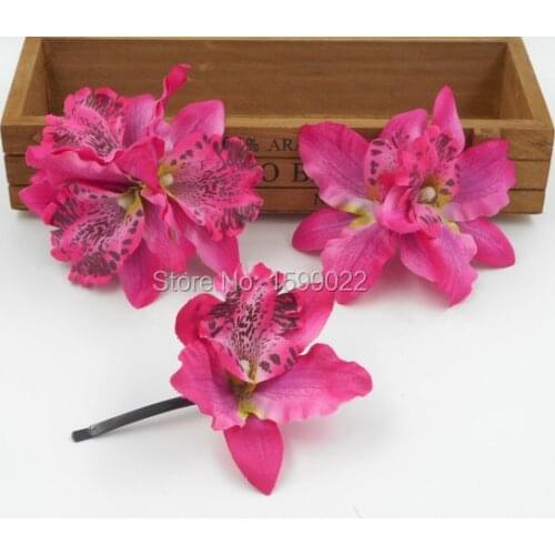 3pcs/lot Orchid Hair Flower Accessories for Girls Women Festival Fuschia Headpiece Deep Pink Bohemian Wedding Bride Head Wear