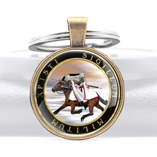 Antique The Crusaders Knight Glass Dome key Chains Vintage Cross Men Women Key Ring Jewelry Gifts