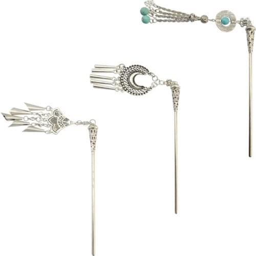 Bohemian Moon Tassel Girl Hair Sticks Love Wedding Haipin Women Bridal Hair Bands Tiara Headdress Jewelry Accessories