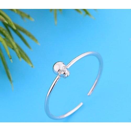 925 Sterling Silver European Adjustable Punk Style Skull Finger Chain Ring For Girls Engagement Wedding Wholesale Joyas Bague