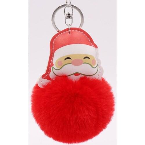 2021 Winter Christmas Fur Ball Keychain Environmentally Friendly Leather Santa Claus Plush Bag Keychain Gift Wholesale