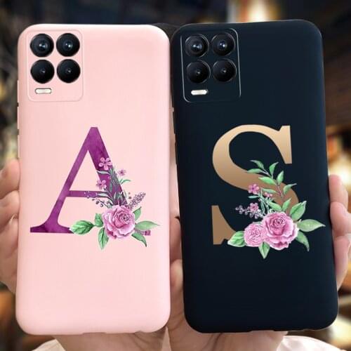 For Oppo Realme 8 Case 6.4" Fashion Initials Letters Flower Silicone Shockproof Soft Phone Funda For Realme 8 8Pro RMX3081 Cover