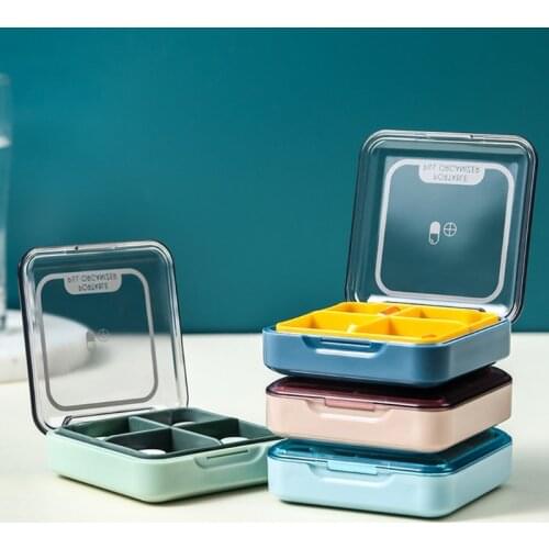 Pill Case 4 Grid Compartment Travel Pill Box Organizer Medicine Tablet Dispenser Organizer Pill Box Splitters Organizer