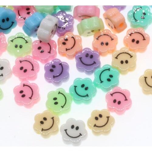 CHONGAI 20pcs colourful Acrylic Flowers Smile Beads For DIY Bracelet Necklace Accessories