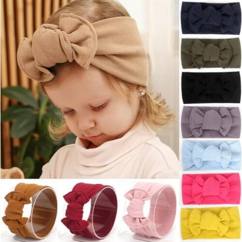Baby Girl Headbands Newborn Infant Toddler Ribbed Hairbands Bows Knotted Soft Headwrap Child Adjustable Hair Accessories