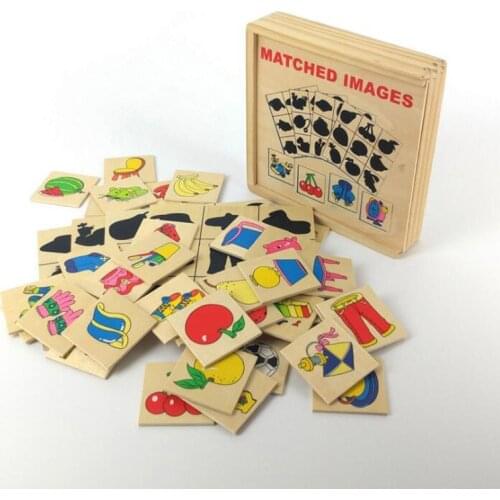 Hot Montessori Enlightenment Teaching Wooden Puzzle Looking Shadow Toy Shadow Matching Game Card Graphics Corresponding Box