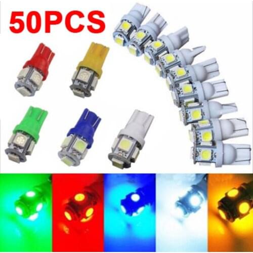 JX-LCLYL 50pcs 12V T10 194 168 5SMD 5050 LED Wedge Light Lamp Bulb 6 Color Kit Set