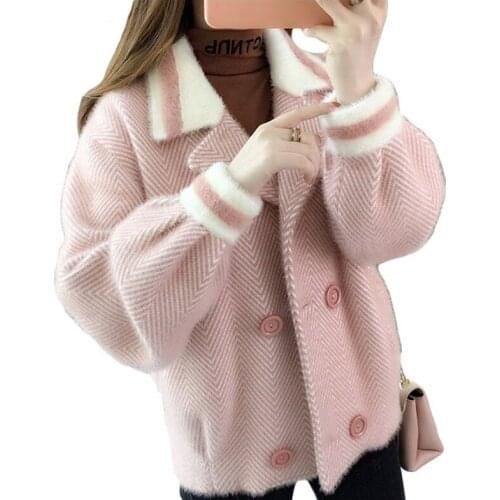 Imitation Mink Knitted Cardigan Women 2020 New Autumn Winter Small Coat Thick Fashion Loose knit Tops Shirt Female Jacket