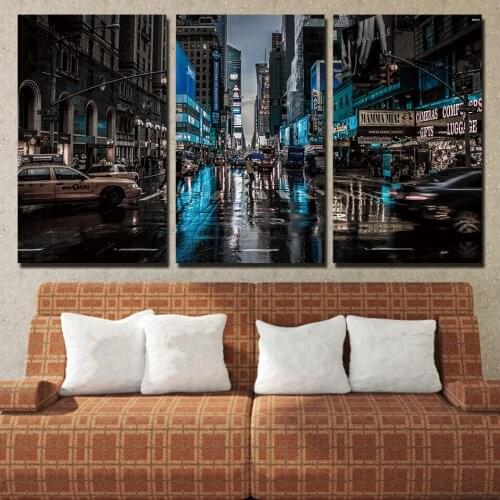 Canvas Living Room Pictures Home Decor 3 Panel New York City Night Painting Wall Art Modular Poster Framework HD Printed Modern