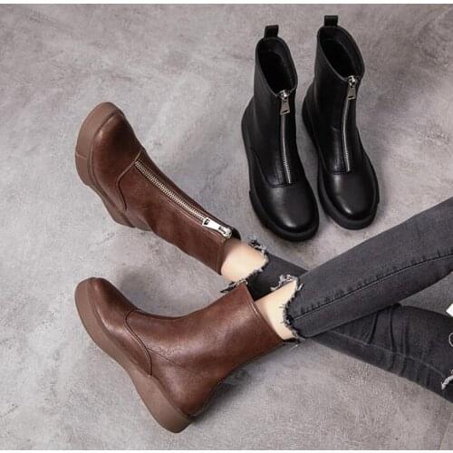 Genuine leather zipper Breathable classic elegant fashion boots shose cancise pumps winter Soft and comfortable wedges women cas
