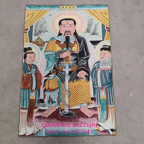 Thangka, the religious Buddha statue of emperor Zhenwu, antique collection, embroidery painting, brocade painting, Suzhou embroi