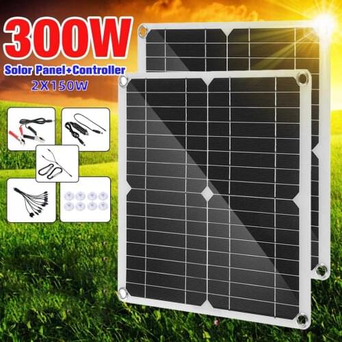 Solar Panel Kit 300W 18V Monocrystalline Battery Charger Maintainer with Charge Controller+ Cable for Car RV Vehicle Marine Boat