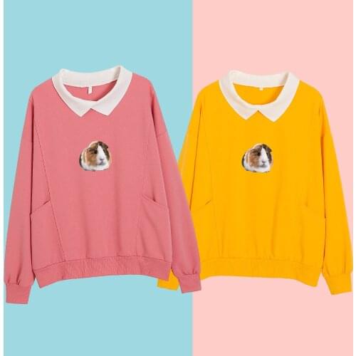 Cute Guinea Pig Cotton Sweatshirt Oversized Harajuku Goth Aesthetic Graphic Hoodies Hip Hop Streetwear Kawaii Girls Korean Tops