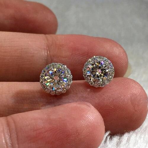 Fashion Silver color Jewelry Round White AAAAA Zircon Earrings For Women Bridal Stud Earrings Best Christmas Gift