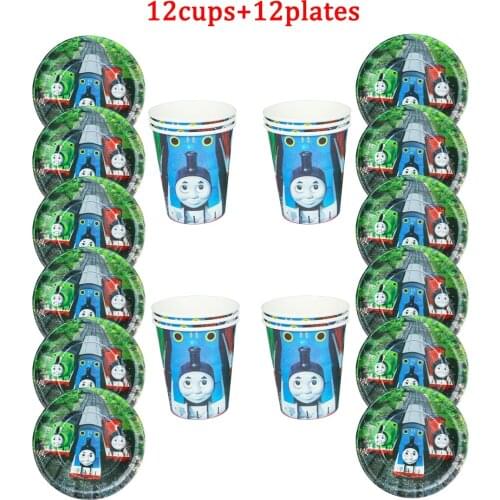 24Pcs Cartoon Thomas Friends Party Disposable Tableware Design Kids Birthday Paper Plate+Cup Supplies For Kids