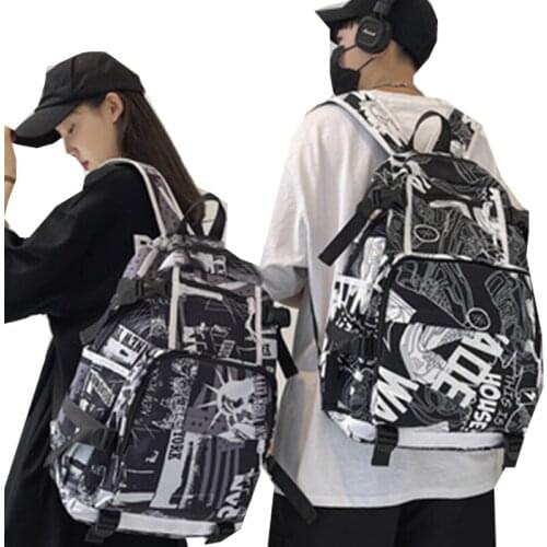 2021 New Men Women Letter Graffiti School Bag Female Male Korean Casual Nylon Large-Capacity Fashion Backpack