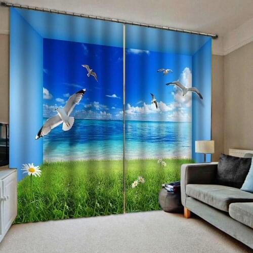 Window Curtain sea landscape Photo Living Room Curtains extend space sky pigeon Design Drapes Blinds Ready Made Curtain