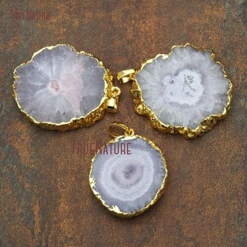 Gold Electroplated Natural Stone Pendants Semi Round Shape Serra Points Stalactite Petite Pendant Approx 45 mm PM9264