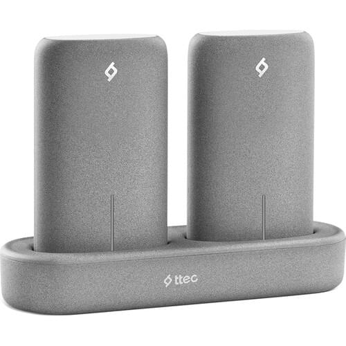 Ttec PowerStones Trio 5000 mAh Portable Charger/Powerbank (2) and Charging Station Set Gray