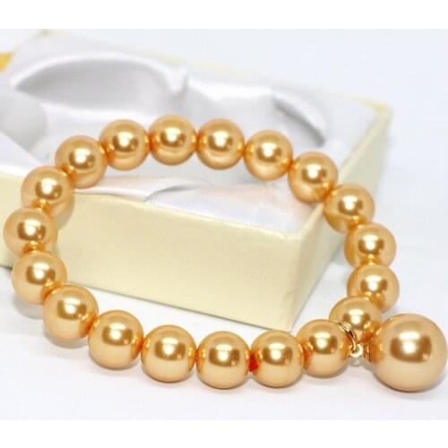 Multicolor shell simulated-pearl elastic rope women bracelet 10mm round beads high grade jewelry 7.5inch B1715-1