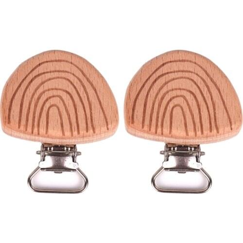 2Pcs DIY Dummy Chain Toys Accessories Wooden Pacifier Clips Beech Engrave Rainbow Baby Teether Safety Clasp Holder