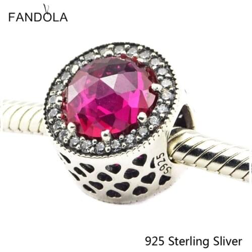 925 Sterling Silver Radiant Hearts Charm Cerise Crystal with Openwork Heart Fit for DIY Original Bracelet Bead Fashion Jewelry