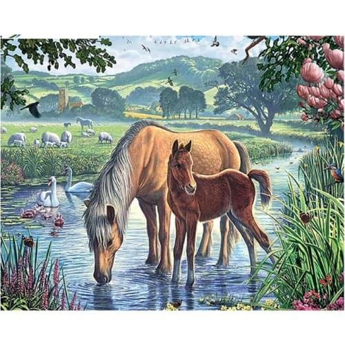 Horses diamond painting full square animals scenery rhinestone embroidery picture puzzle diamond art drawing wall sticker decor