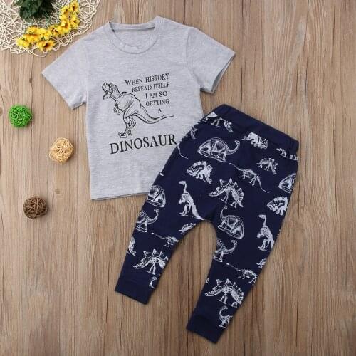 Toddler Infant Kids Baby Boys Dinosaur Top T-shirt Pants Leggings 2Pcs Casual Summer Sunsuit Outfit Clothes 1-6T