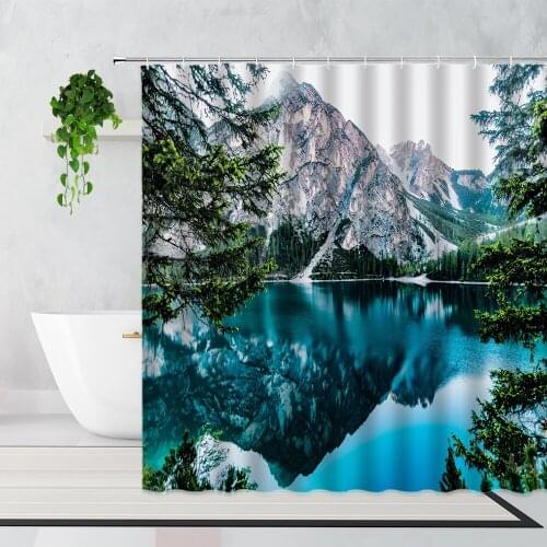 Snow Mountain Lake Natural Scenery Waterproof Shower Curtain Winter Outdoor Landscape Bathroom Decor Waterproof Bath Curtains