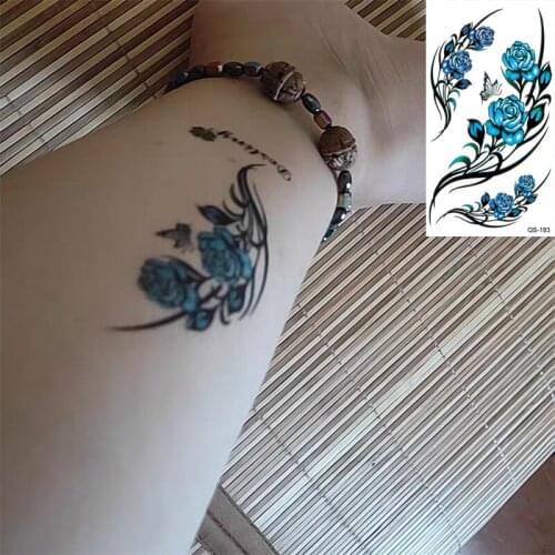 Waterproof Temporary Tattoo Sticker Blue Flower fake Tattoo Geometric Animal Flash Tattoo Hand Back Foot for Girl Women Men