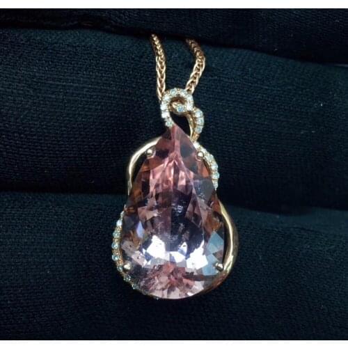 Fine Jewelry Real Pure 18 K Rose Gold Jewelry AU750 100% Natural Morganite Gemstone 9.8ct Pendants for Women Fine Necklace