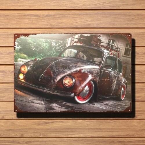 Tin Sign Vintage VW Beetle Retro Vintage Tin Sign Bar Pub Home Metal Poster Wall Art Decor