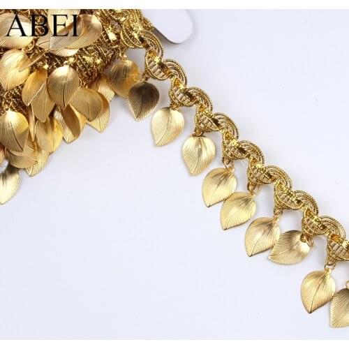 1yard 45mm Fringe Leaf Sequins Tassel Trims DIY Wedding Party Latin Dance Dress Sewing Lace Ribbon Gold Lace Fabric Wholesale