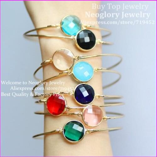 10pcs Exquisite Bangle Mix Color Round Faceted Glass Quartz Beads Bracelet metal Bangle Gems Druzy Quartz Beads Cuff Bangle
