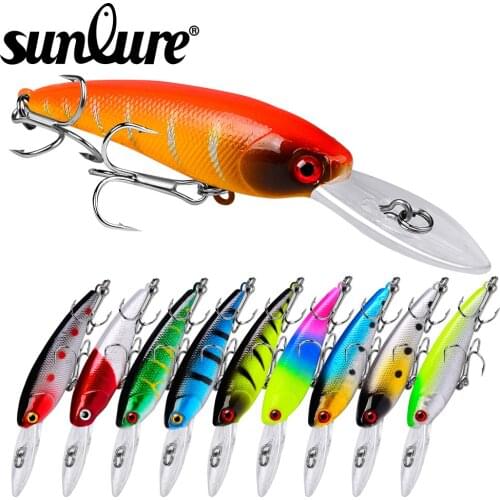 Top sunlure 10pc Hard Floating Minnow Painting Fishing lure 3.54"-9cm Hard Bait 10 color 8.3g-0.29oz Fishing Tackle Treble Hook