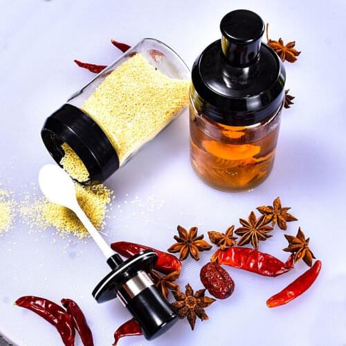 300mlGlass Seasoning Kitchen Spice Kit Bottles Salt and Pepper Spoon Jars Oil Brush Honey Container Food Set Storage Transparent