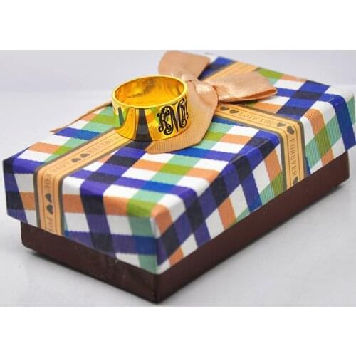 8mm Wide Band Monogram Name Ring Golden Personalized 3 Initial Engraved Retro Silver Jewelry Christmas Gift anel bague anillo