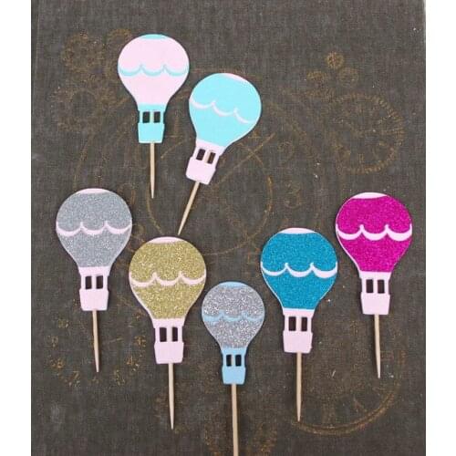 Glitter Hot Air Balloon Cupcake Toppers Engagement Party Bachelorette birthday Wedding Bridal Shower Night food picks