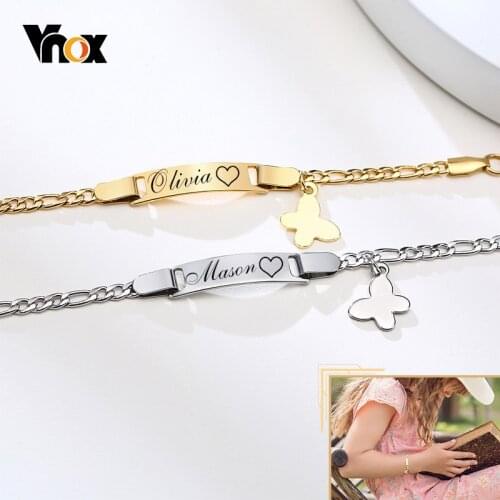 Vnox Personalized Engrave Baby Bracelets,Anti Allergy Stainless Steel Bracelet for Newborns Mom,Custom Boy Girl Kids Bangle Gift