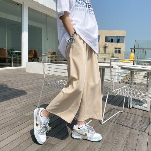 Summer Thin Straight Casual Pants Men and Women Oversize Trousers Harajuku Streetwear Ankle-length Wide-leg Pants Black/Khaki