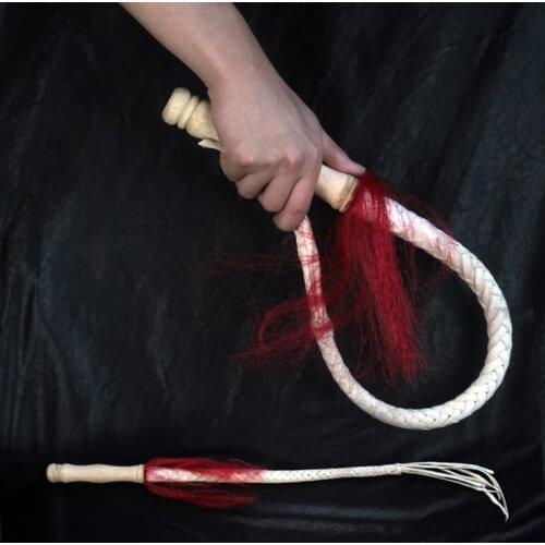 Pure Cowhide Self-defense Whip Wood To Bring Martial Arts Whip Martial Arts Performance Props with Red Ribbon