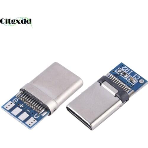 Cltgxdd 1PCS 5A 30V USB 3.1 Type C Male DIY Solder Plug Connector 24Pin Type-C Socket Attached PC Board