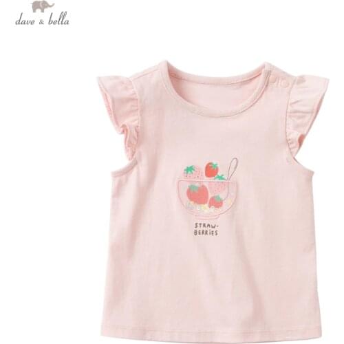 DBJ17228-1 dave bella summer baby girls cute cartoon letter print T-shirt children tops girl kids fashion tees