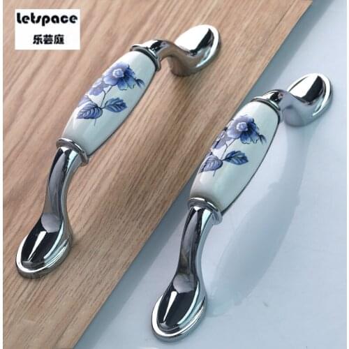 European Exquisite Wine Cabinet Drawer Handle Fashion Closet Wardrobe Pulls Chrome Hardware Bedside Table Ceramic Knobs 96/128mm