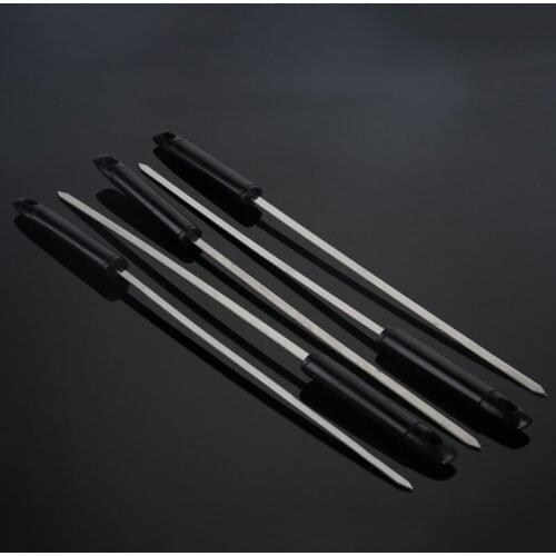 5 Pieces BBQ Stick Grilling Tool Stainless Steel Barbecue Skewer with Black Handle Shish Kabob Sticks Flat Metal 17.7'' /45cm