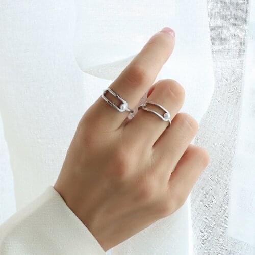 Imitation Pearl Gold And Silver Colour Stainless Steel Pearl Ring Elegant Design Simple Geometric Party Accessories Jewelry Gift